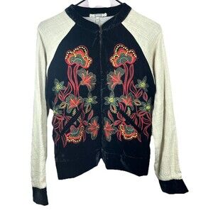 Gimmicks Buckle Women’s Jacket Floral Embroidered Velvet Linen Hippie Boho Sz XS